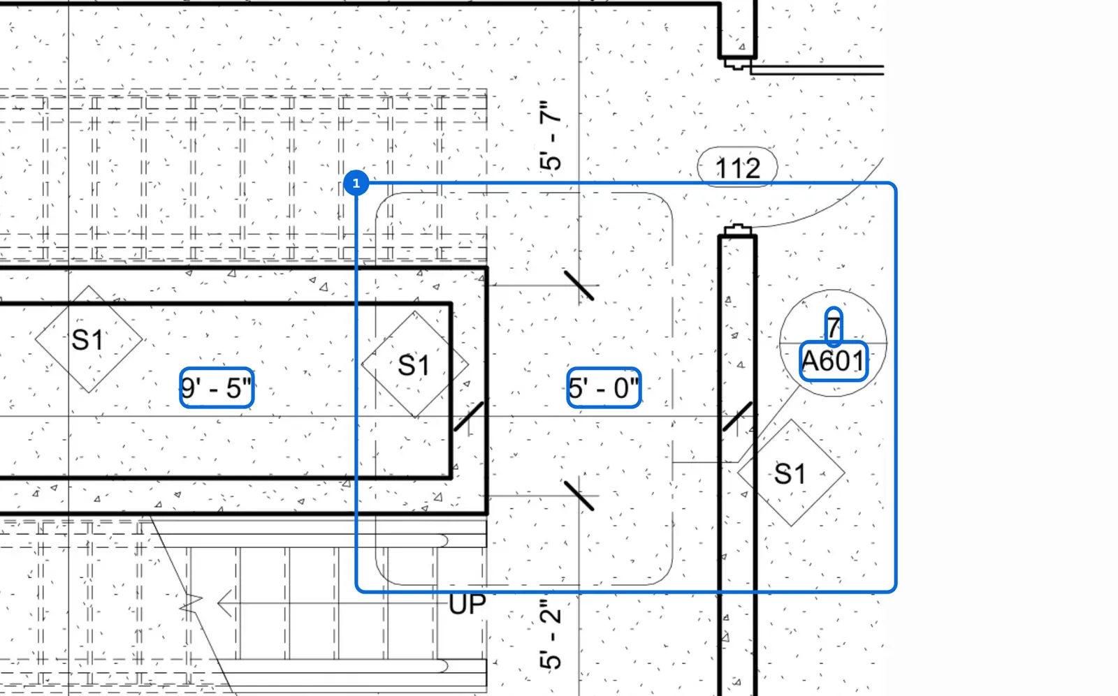 A501 at Rev 2 with the changed dimensions and the new 7/A601 tag boxed.